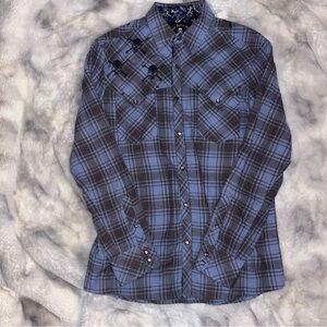 Stylish Blue and Black Plaid Button-Down Shirt